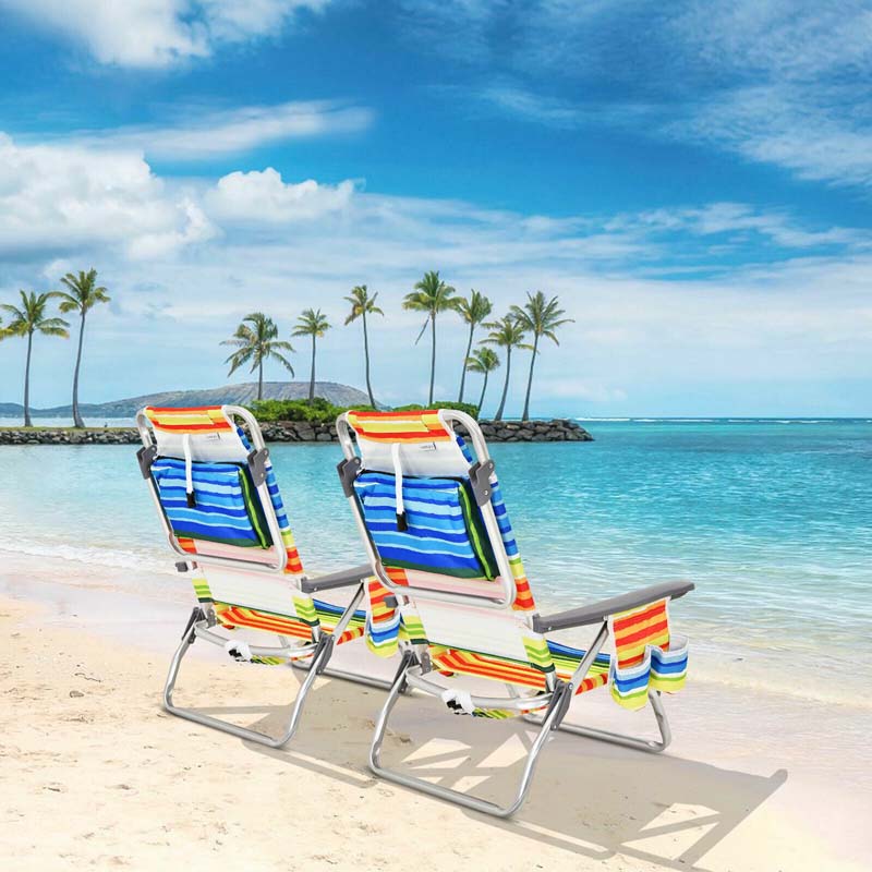 2 pack folding beach chair backpack lawn chairs sling cping chair patio reining chairs with 5 adjustable position head pill - comfortable and ergonomic design
