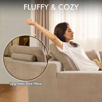 OVIOS 67'' Oversized Chaise Lounge ,Corduroy Sleeper Sofa with Cup Holders