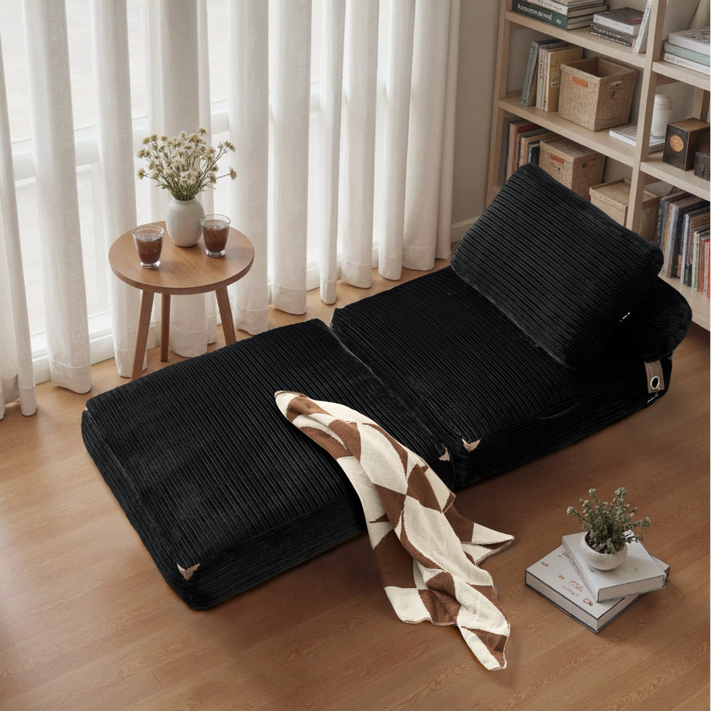 OVIOS Bean Bag Bed Folding Sofa Bed – Convertible Sleeper Chair with Pillow & Back Support