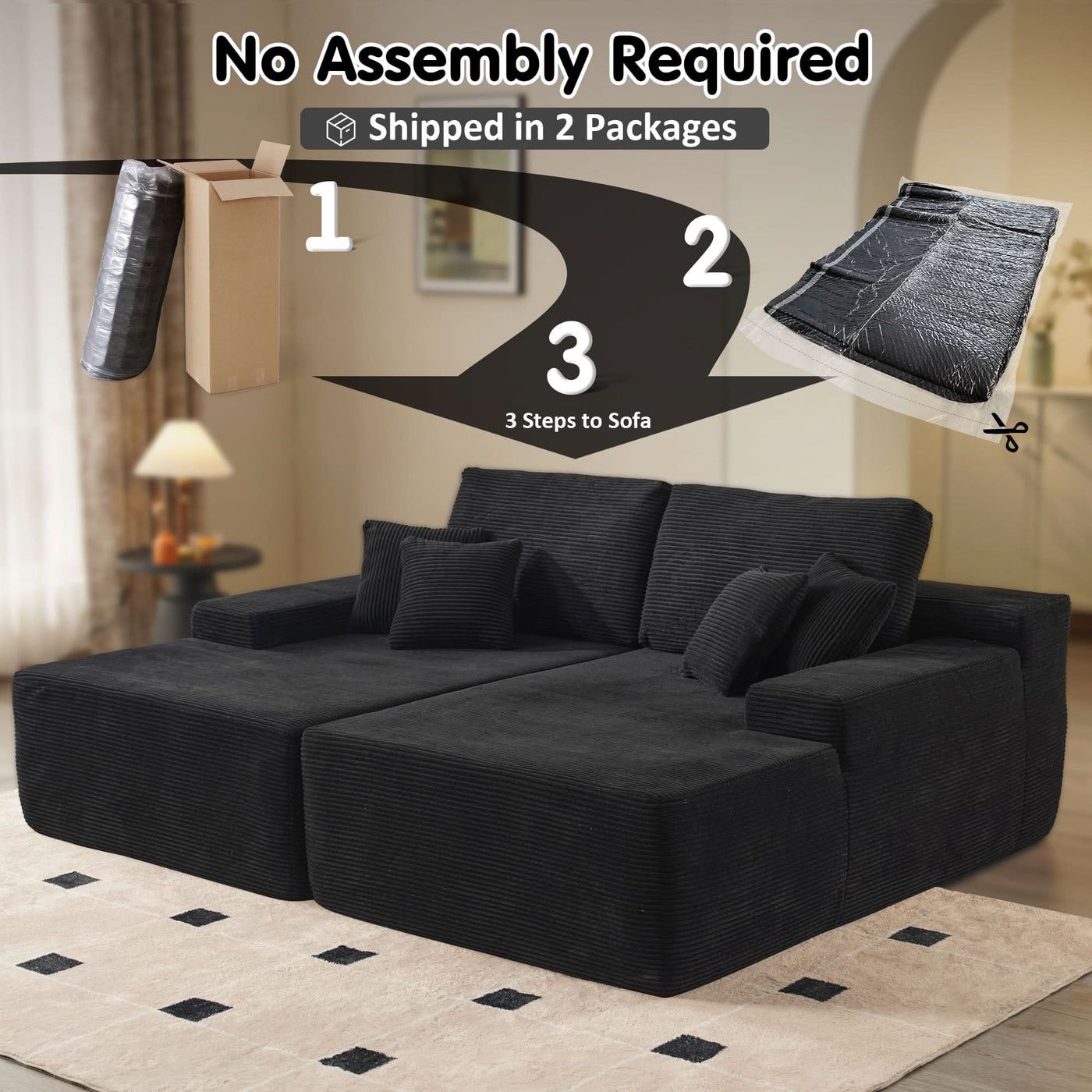 OVIOS 81.2" Cloud Plush Oversized Sectional with Double Chaise – Sofa Bed Comfort, No Assembly Required