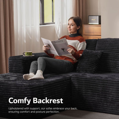 OVIOS Modular Sectional Cloud Sofa, Plush Corduroy with Memory Foam, U-Shaped Chaise, No Assembly Required