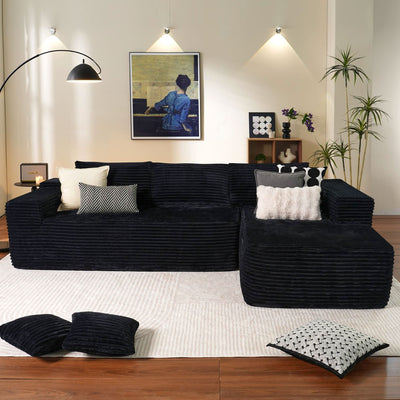 OVIOS 104" L-Shape Modular Couch with Chaise, Plush Corduroy Fabric, No Assembly Required