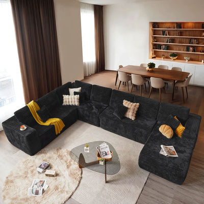 OVIOS Modular Sectional Cloud Couch, Plush Corduroy Sofa with Memory Foam, U-Shaped Chaise, No Assembly